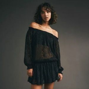 NWT! FREE PEOPLE CARINA MEADOW OFF SHOULDER BLACK LACE MINI DRESS - SIZE SMALL